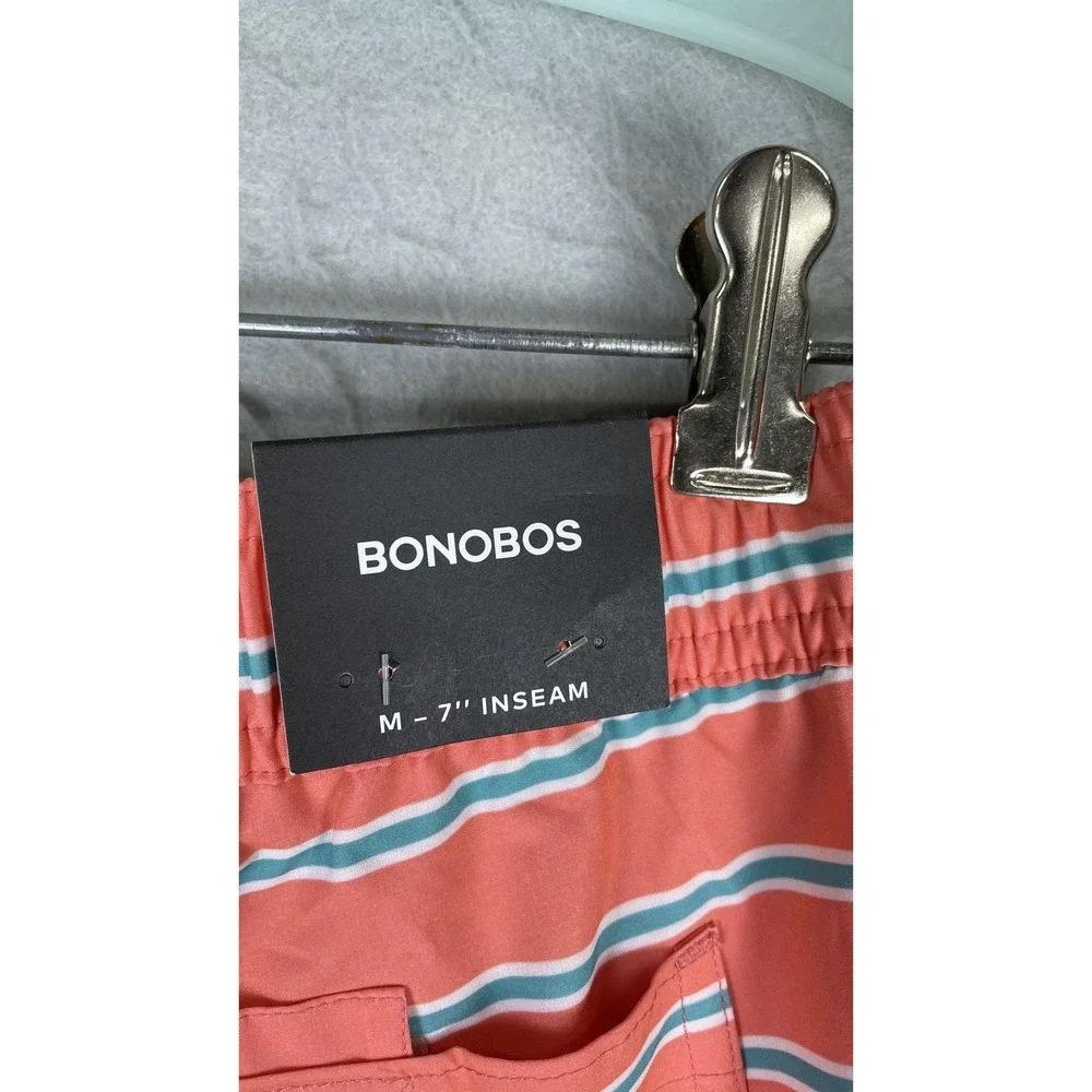 Bonobos Shorts Mens Medium Pink Stripe 7 Inseam Swim Trunks Quick Dry Drawstring